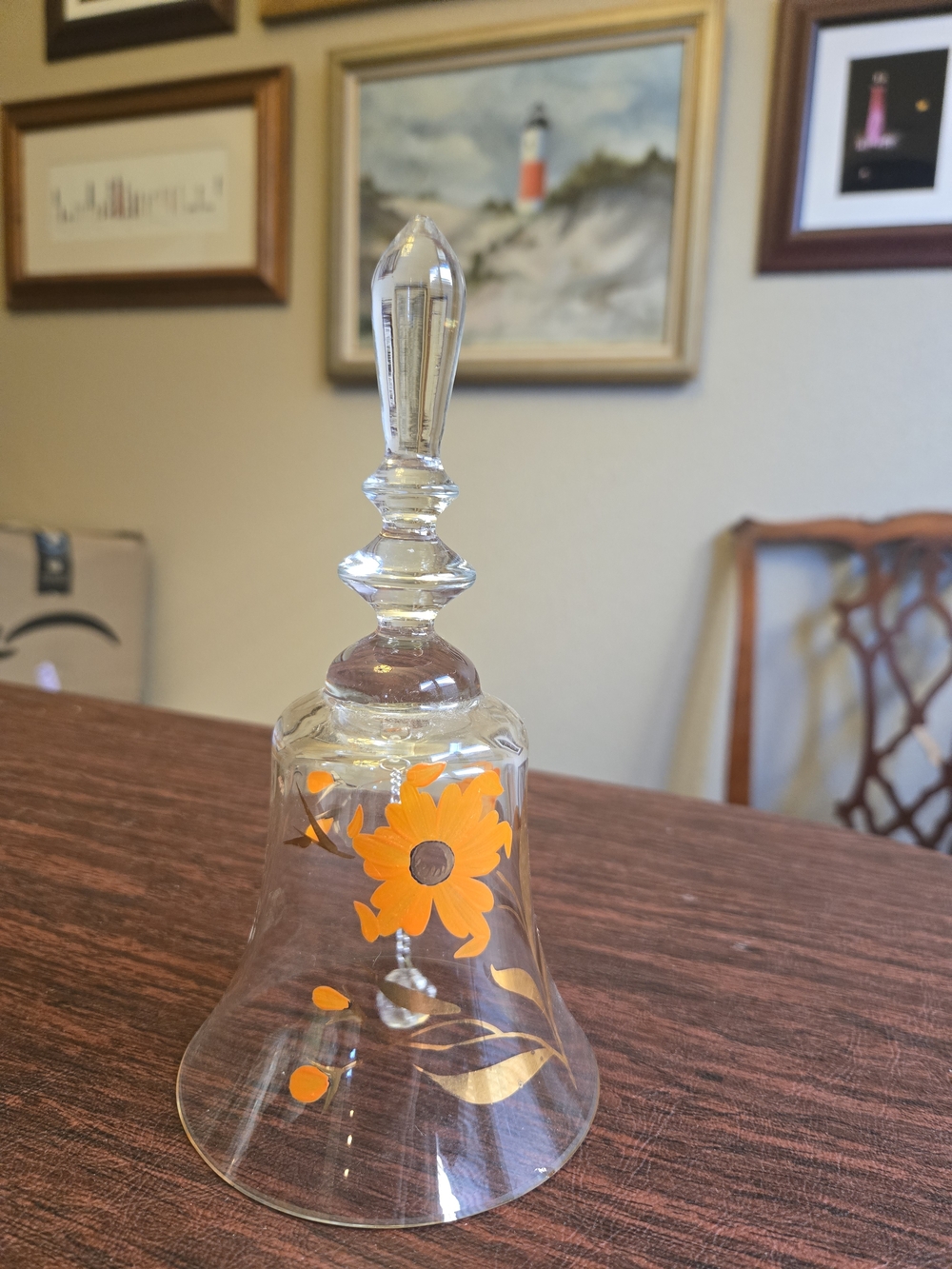 Glass Bell with Orange Floral Design